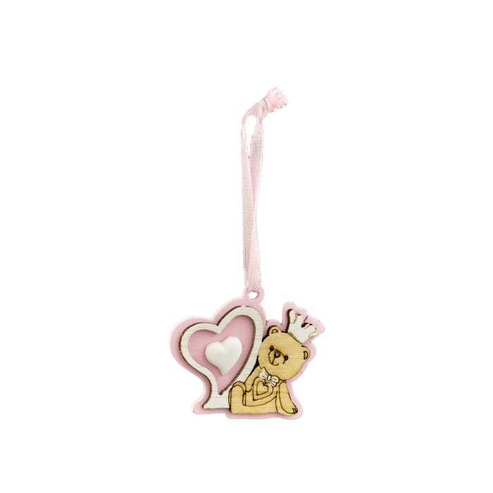 APPENDINO ORSO 4X4,5 CM. CUORE LEGNO ROSA